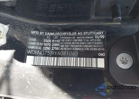 2000 Mercedes-Benz S 500 из США, поврежденный, VIN WDBNG75J9YA081063